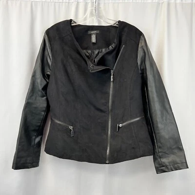 Chaqueta corta de motocicleta Alfani negra manga larga cremallera completa talla mediana Foto 1 de 4