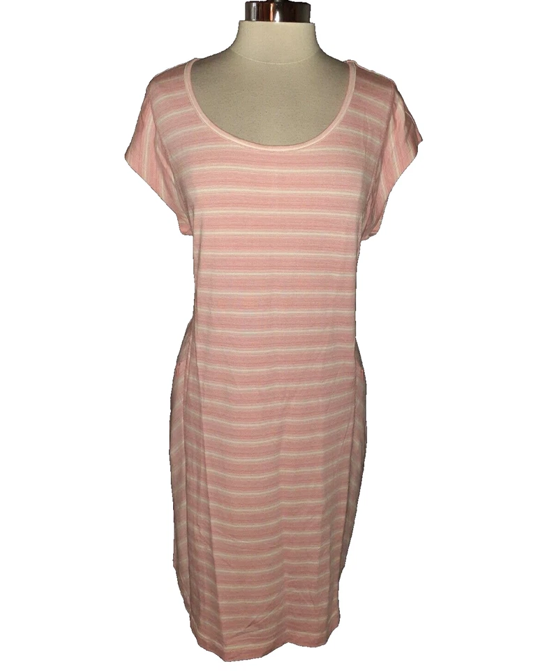 TALBOTS Plus Size 1X Sheath Dress Pink White Stripes Cap Sleeve French Terry - Image 1 of 4