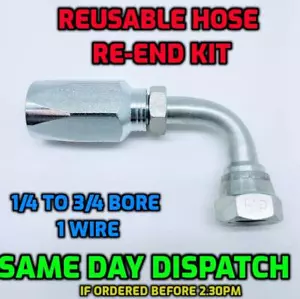 BSP 90° Winkel Hydraulik Mehrweg Schlauchverschraubung/Einsatz Re-End Kit R1T 1SN 1 Draht - Bild 1 von 3