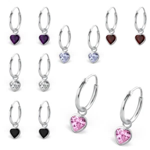 Kinder Ohrringe  2 Creolen  925 Silber kubischer Zirkonia Herz Mädchen  Geschenk - Bild 1 von 8