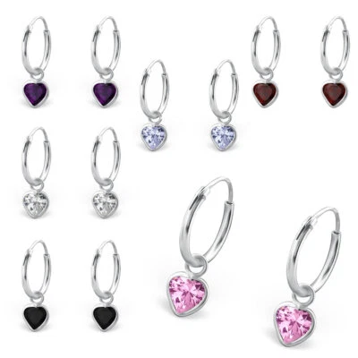 Kinder Ohrringe  2 Creolen  925 Silber kubischer Zirkonia Herz Mädchen  Geschenk - Bild 1 von 2