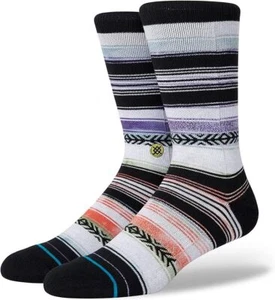 Stance Men's L 9-13 Reykir Casual Crew Socks Black Orange Stripe Mid Cushion - Picture 1 of 2