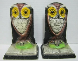 WISE OLD OWLS Cast Iron Bookends Decorative Arts Statues Doorstops Book Ends - Picture 1 of 12