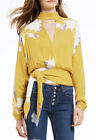 Free People Say You Love Me Yellow Keyhole Tie Waist Floral Top Size XS