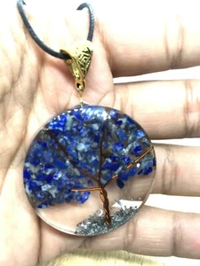 LAPIS LAZULI GEMSTONE ORGONE PENDANT TREE OF LIFE REIKI PROTECTIVE RARE NECKLACE - Picture 1 of 5