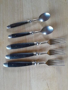3 x Speisegabel Gabel 19,5 cm + 2 kl. Löffel Solingen EICHENLAUB , Ebenholz - Bild 1 von 4