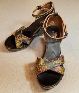Spring Step Tribute Dress Sandal Black with Flower Design Size 37 US 6.5-7 - Picture 1 of 6