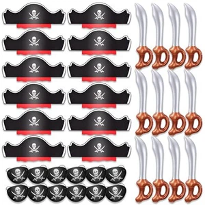 36 Pcs Funny Pirate Party Set- Pirate Kids' Party Cosplay Supplies Include 12... - Picture 1 of 7