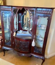 Victorian Mahogany Bow Fronted Mirrored Display Cabinet with glass shelving