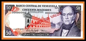 Venezuela UNC Note 50 Bolivares Bs 1995 Specimen P-65s - Picture 1 of 2