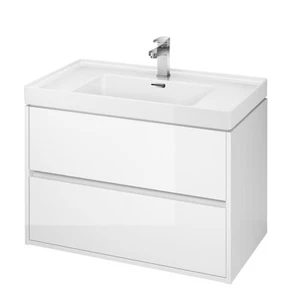 Badmöbel Set Waschbecken mit Unterschrank Waschtisch, 2-Schubladen CREA 80 Weiß - Bild 1 von 9