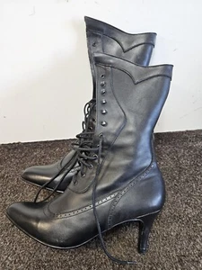 New OAK TREE FARMS Modern Victorian Lace Up Leather Boots Saddle Black Size 9 - Picture 1 of 5