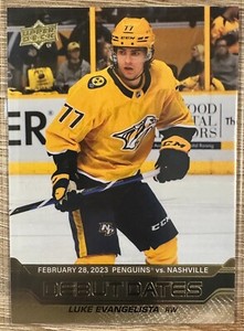 LUKE EVANGELISTA 2023-24 UPPER DECK SERIES 1 DEBUT DATES GOLD SP #DD-3 NASHVILLE