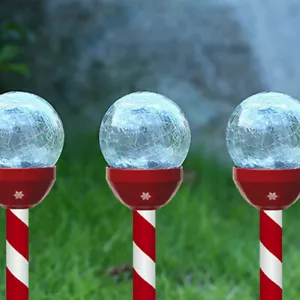 Lawn Lamp Crackle Glass Globe Solar Stake Lights Outdoor Waterproof - Picture 1 of 11