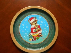 * Round 13" Christmas Bear Metal Tray - Picture 1 of 2