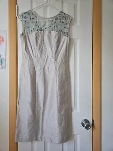 Mica Silk Sleeveless Embroidered Mesh Sheath Dress Grayish Pale Blue Size 4 - Picture 1 of 7