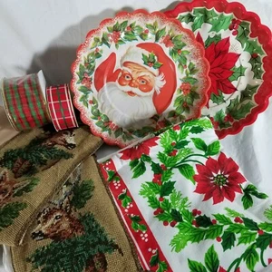 Mixed Christmas Grab Bag Lot Vintage - New Ribbons Tablecloth Needlework GB2a2 - Picture 1 of 5