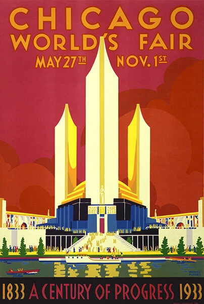 Cartel publicitario promocional de la Feria Mundial de Chicago - 1933 Foto 1 de 1