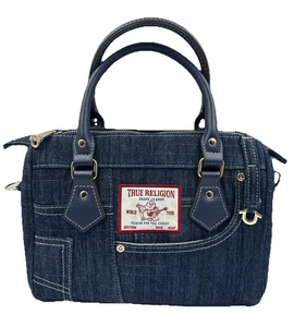 True Religion Denim Pockets Shoulder Tote Blue Denim Ships Fast - Picture 1 of 10