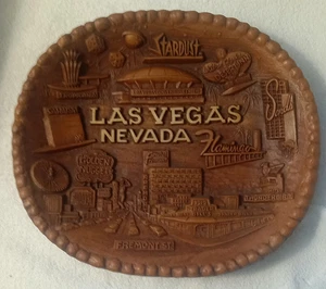Vintage Las Vegas Nevada Faux Wood Platter Souvenir Made in USA - Picture 1 of 5