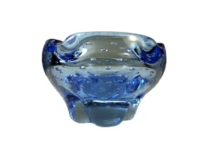 McM Murano Blue ART Glas Zigaretten Aschenbecher Schale Bullicante kontrollierte Blasen - Bild 1 von 10
