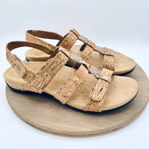 Vionic Amber Sandals Womens 11 Beige Leather Cork Orthotic Slingback Flats - Picture 1 of 11