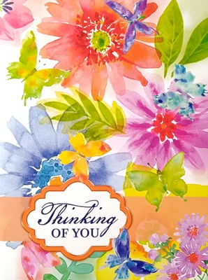 Tarjeta de felicitación pensando en ti pensamientos amigos flores mariposas Foto 1 de 2