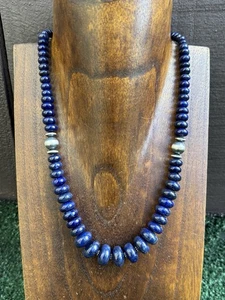 Sterling Silver Graduated Lapis Bead Necklace. 18 inch. Gift - Picture 1 of 12
