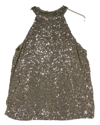 Camiseta sin mangas con cuello halter sin mangas de lentejuelas brillantes con cable y calibre para mujer talla L Foto 1 de 4