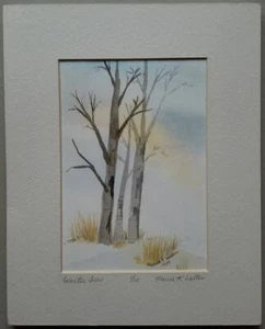 Winter Trees Watercolor Print Marcia K. Walton Matted 8 x 10" - Picture 1 of 4