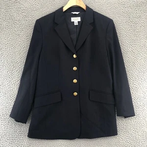 Talbots Blazer Women 8 Petite Navy Wool Stretch Gold Buttons Career Academic VTG - Picture 1 of 12