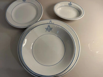Pratos maçônicos, Mercer Hotel Ware Vitrus, configurações, utensílios de restaurante vintage - Imagem 1 de 4