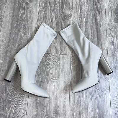 Public Desire Gray Stretch Knit Sock Ankle Boots Booties Block Heels Womens US 9 - Image 1 of 4