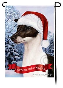 Dear Santa, Define Naughty Garden Flag - Black and White Italian Greyhound 075 - Picture 1 of 1