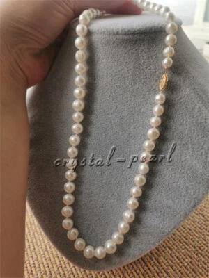25" 22 19”GENUINE AAA 9-10 MM Cultured Akoya WHITE PEARL NECKLACE 14K gold clasp - Image 1 of 4