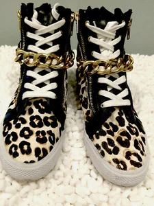 Juicy Couture leopard Leather high top sneakers women's size 7 Retro Style 80’s - Picture 1 of 7