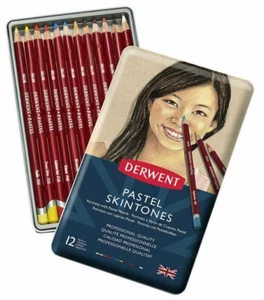 Derwent Pastel Pencils 12 Colour Tin - Skintones Set - Skin Flesh Portrait Tones - Picture 1 of 1