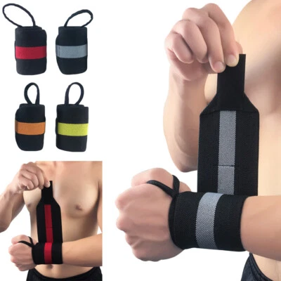 Men Striped Fitness Elastic Wristband Bandage Bracers Gym Running Sports Support - Image 1 of 4