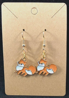 Foxes - Dangle - Animals - Gold Metal Enamel - Handmade - Image 1 of 3