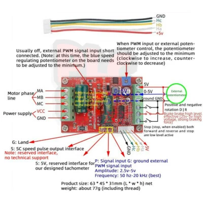 6-60V 400W BLDC 3 Phasen DC Brushless Motorsteuerung PWM Hall Motorsteuerung - Bild 1 von 2
