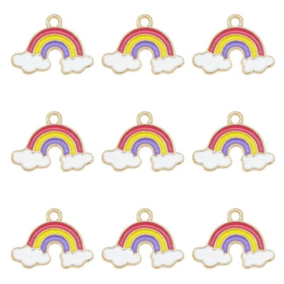 GRACEANGIE 10-pack Metal Gold Enamel Rainbow Clouds Pendant Charms Jewellery Craft 19x14mm