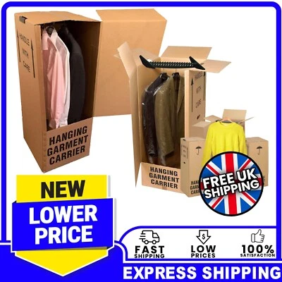 Double Wall Strong Garment Clothes Cardboard Wardrobe Boxes With Hanging Rails - Image 1 of 3