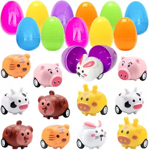 12PCS Easter Eggs with Pull Back Car Toys, Plastic Eggs with Cartoon Animal Vehi - Picture 1 of 12