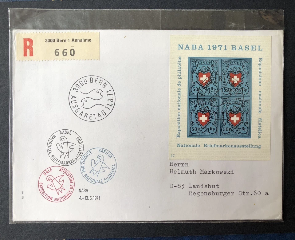 Switzerland 1971 National Philatelic Exhibition NABA 1971 MS Basel FDC Used - Image 1 of 1