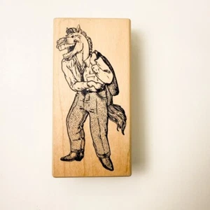 Lachendes Pferd im Businessanzug ~ selten ~ Rarität ~ Gummistempel ~ 2" x 4,25" ~ Stempel Barbara - Bild 1 von 8