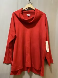 NWT Calvin Klein Women Long Sleeve Cowl Neck High-Low Hem Sweater Size XL Red - Picture 1 of 14