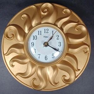 Vintage Sun Wall Clock Waltham Gold Heavy Resin Celestial 9"Diam. TESTED - Picture 1 of 9