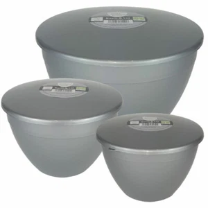 Pudding Basins with Lids Silver Medium / Large Plastic Basin Bowl 1½ 2 3 pint - Picture 1 of 12