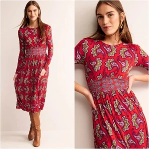 Boden Dress 8 Red Paisley Jersey Boho Prairie Modest Country Gypsy Artisan Chic - Picture 1 of 15