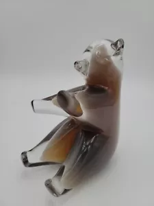 FM Konstglas Ronneby Sweden Hand Crafted Glass Brown & Clear Bear B32 - Bild 1 von 13